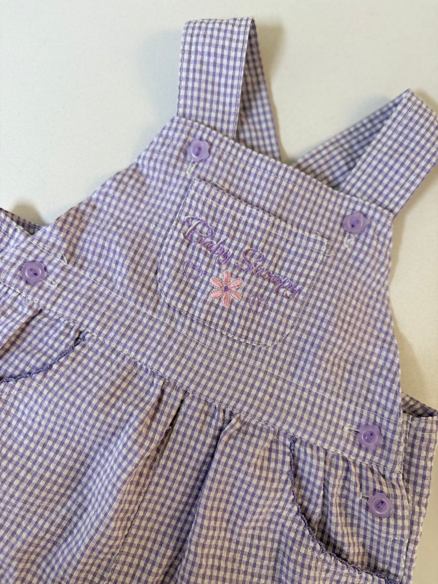 Baby snoopy gingham overalls
