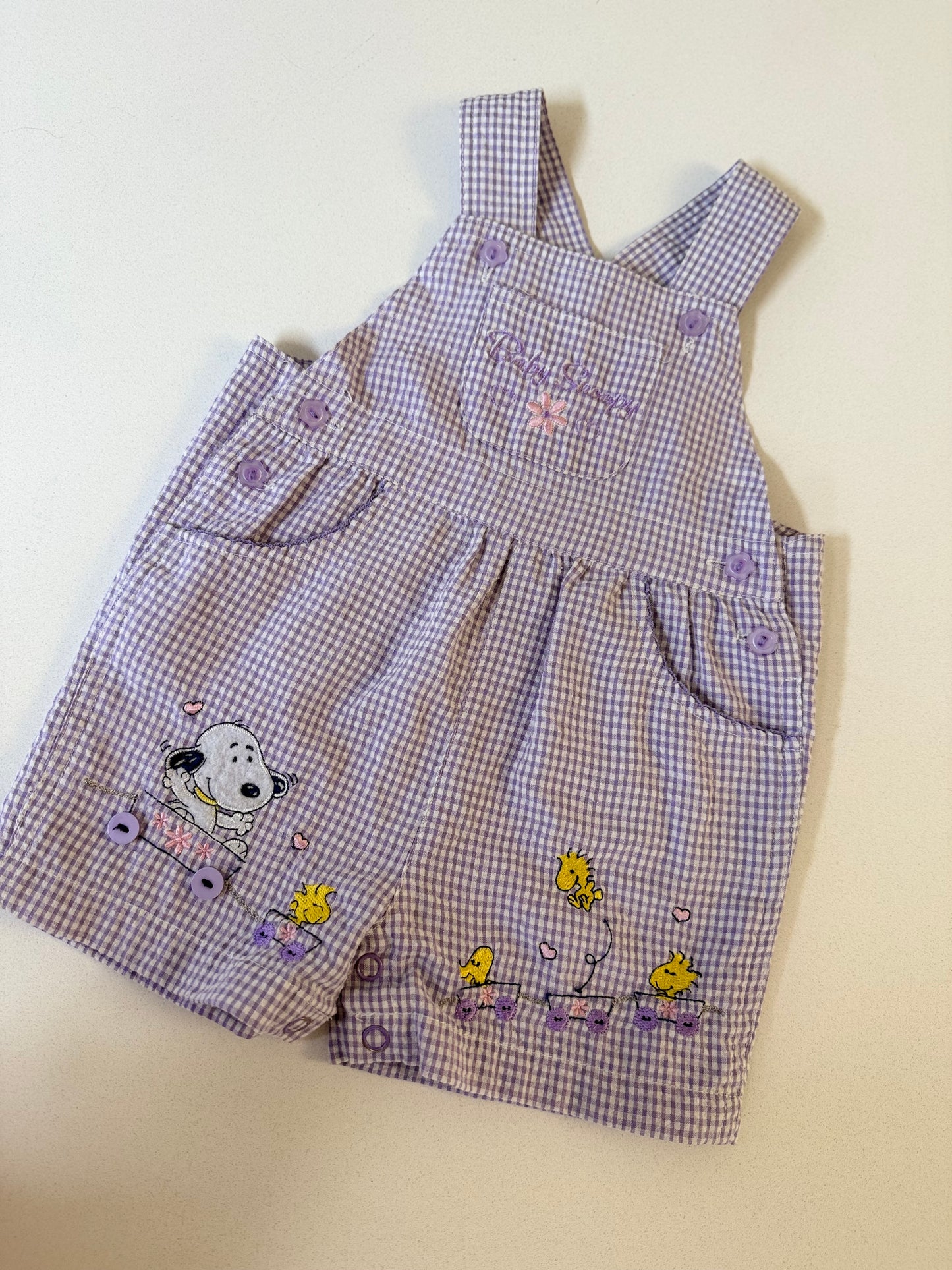 Baby snoopy gingham overalls