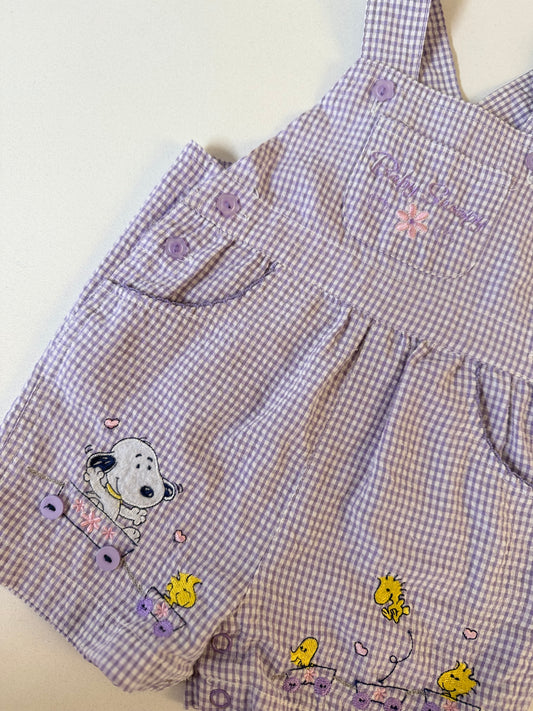 Baby snoopy gingham overalls